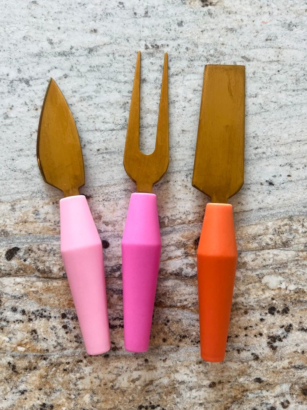 Threshold Target 3-Piece Cheese Knife Set, Gold Tone with Pink and Orange Handle